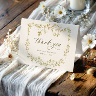 Cartão De Agradecimento Casamento com Foto em Dourado e Marfim em Toile Fr