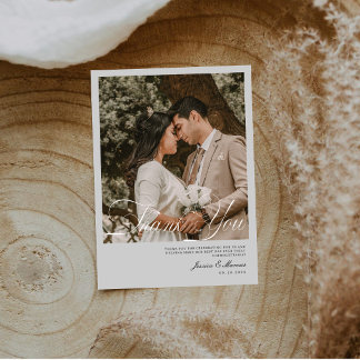 Cartão De Agradecimento Casamento com Foto Limpa Minimalista Moderna