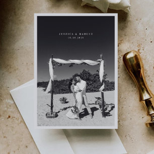 Cartão De Agradecimento Casamento com Foto Limpa Minimalista Moderna