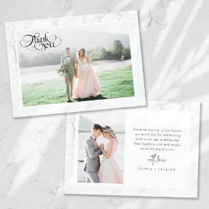Cartão De Agradecimento Casamento com Foto Marble Frame