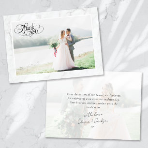 Cartão De Agradecimento Casamento com Foto Marble Frame