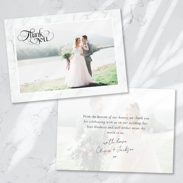Cartão De Agradecimento Casamento com Foto Marble Frame (Criador carregado)