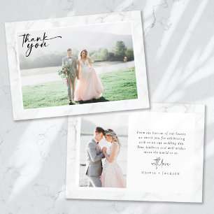 Cartão De Agradecimento Casamento com Foto Marble Frame