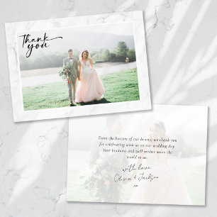 Cartão De Agradecimento Casamento com Foto Marble Frame