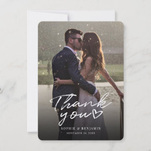 Cartão De Agradecimento Casamento com Foto Moderna e Letra à Mão