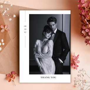 Cartão De Agradecimento Casamento com Foto Preto e Branco Minimalista Mode