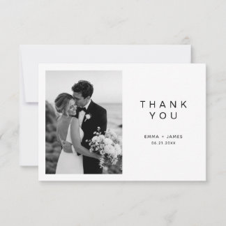 Cartão De Agradecimento Casamento com Foto Preto e Branco Ultra Minimalist