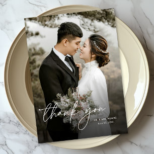 Cartão De Agradecimento Casamento com Foto Vertical Minimalista Elegante M