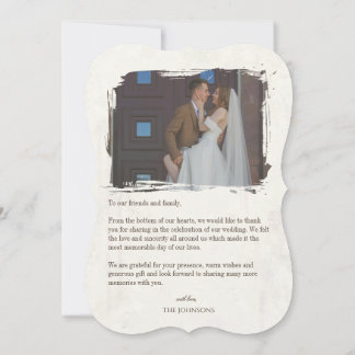 Cartão De Agradecimento Casamento com Foto Vintage Elegante