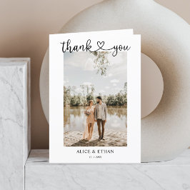 Cartão De Agradecimento Casamento com Fotografia de Caligrafia Elegante