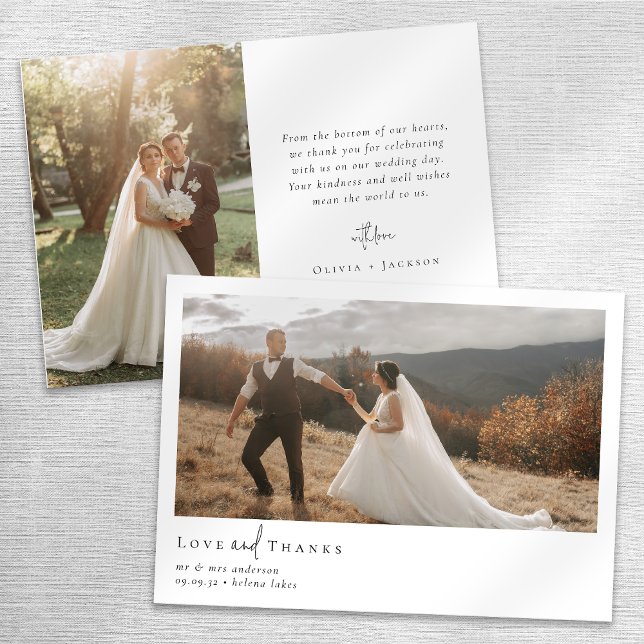 Cartão De Agradecimento Casamento com Fotografia de Script de Caligrafia R (Criador carregado)