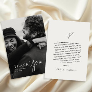 Cartão De Agradecimento Casamento com Fotografia de Script de Tipografia M