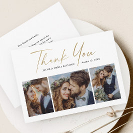 Cartão De Agradecimento Casamento com Fotografias do Script Dourado Modern