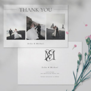 Cartão De Agradecimento Casamento com Fotografias Modernas Simples 3