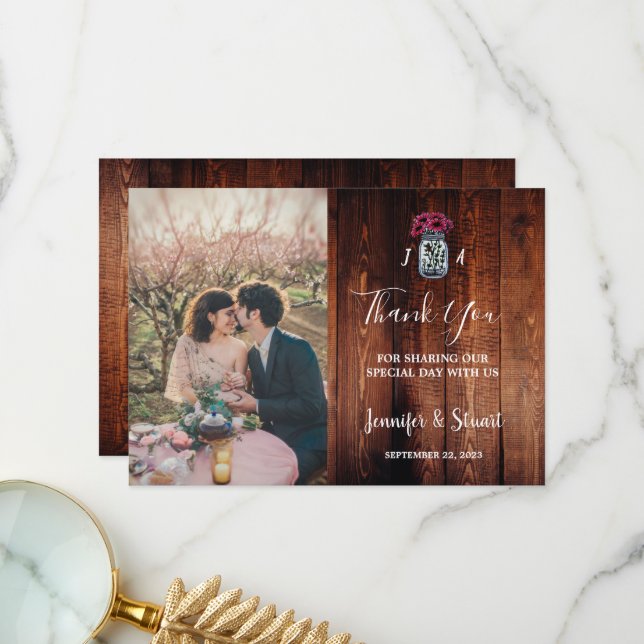 Cartão De Agradecimento Casamento com fotos de monograma de pedras de made (Frente/Verso In Situ)