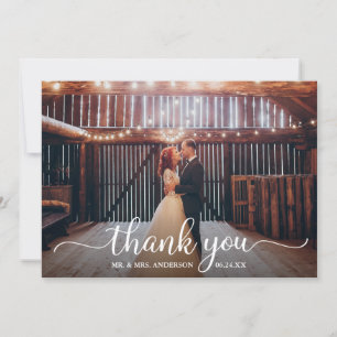 Cartão De Agradecimento Casamento com Fotos de Script de Caligrafia Modern