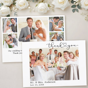 Cartão De Agradecimento Casamento com Fotos do Roteiro 6 da Caligrafia Mod