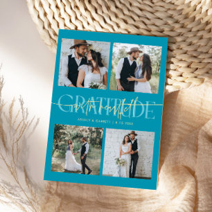 Cartão De Agradecimento Casamento com Gratidão Sincera Multi Foto Azul Águ
