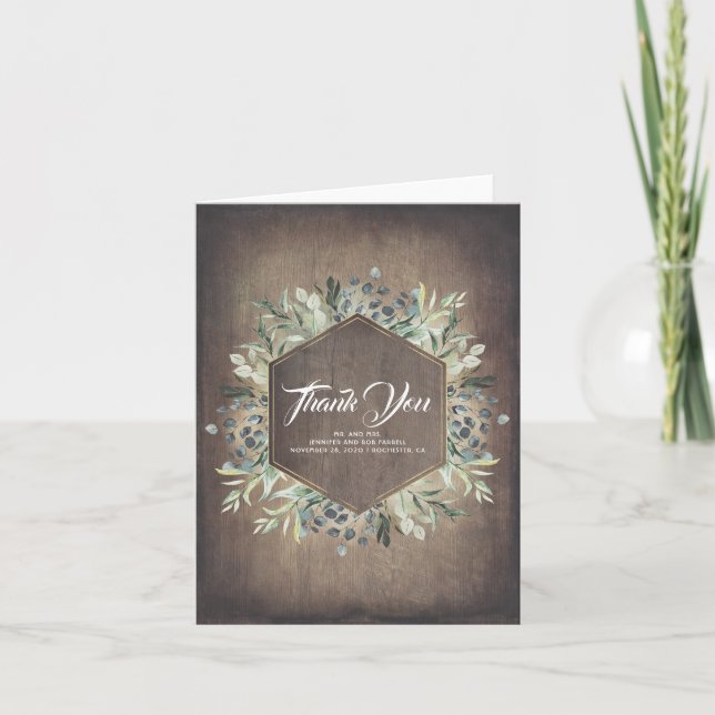 Cartão De Agradecimento Casamento com Greenery Rustic Country Obrigado (Frente)