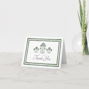 Cartão De Agradecimento Casamento com Impressão Botânica Verde e Branco