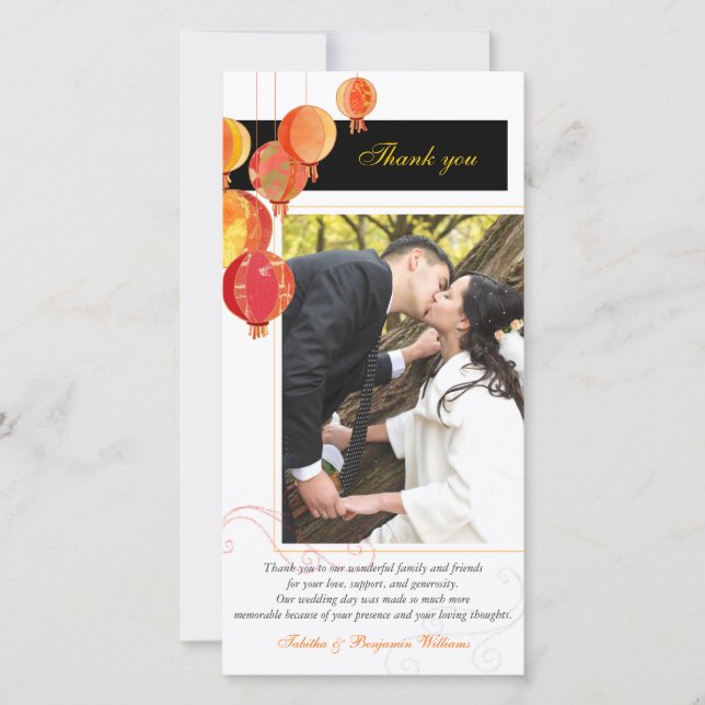 Cartão De Agradecimento Casamento com Lanternas Asiáticas Modernas Obrigad (Frente)