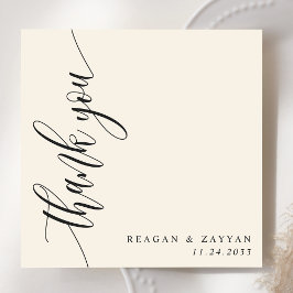 Cartão De Agradecimento Casamento com Letra Caligráfica em Creme de Marfim