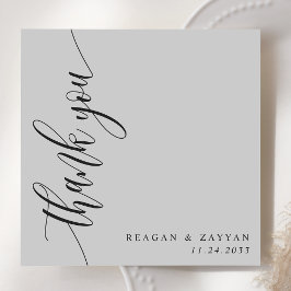 Cartão De Agradecimento Casamento com Letra de Caligrafia Cinza Suave