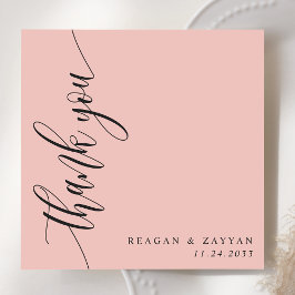 Cartão De Agradecimento Casamento com Letra de Caligrafia Rosa Coral Suave