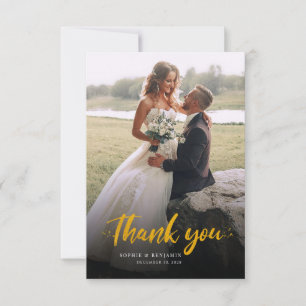 Cartão De Agradecimento Casamento com Letra de Mão com Foto em Script Mode