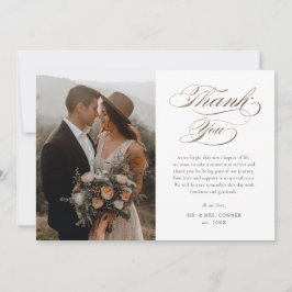 Cartão De Agradecimento Casamento com Letra Dourada Elegante