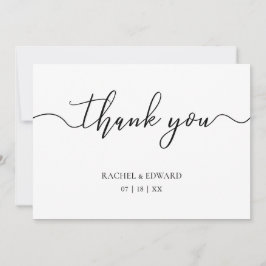 Cartão De Agradecimento Casamento com Letra Elegante Preto e Branco