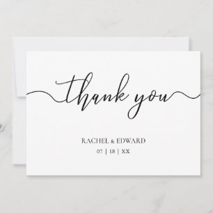 Cartão De Agradecimento Casamento com Letra Elegante Preto e Branco