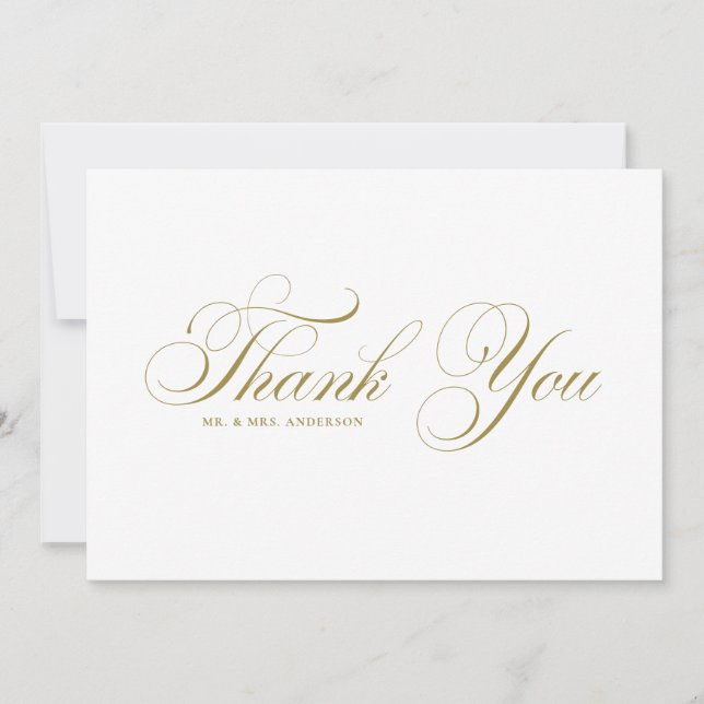 Cartão De Agradecimento Casamento com Letra Formal Dourada com Floreio (Frente)