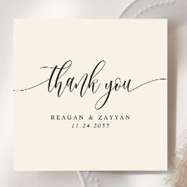 Cartão De Agradecimento Casamento com Letra Minimalista em Creme Marfim