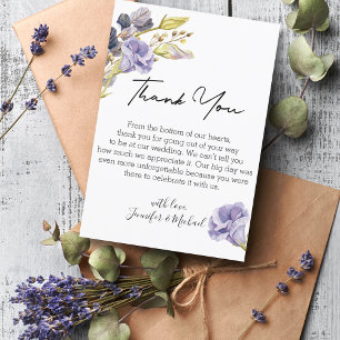 Cartão De Agradecimento Casamento com Letra Moderna e Aquarela Floral Roxa