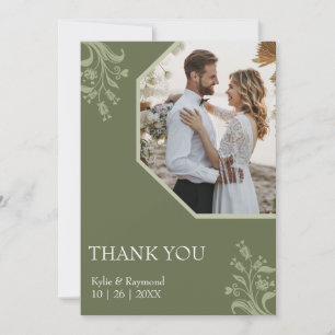 Cartão De Agradecimento Casamento com Limão Floral Dark Boho Minimalista