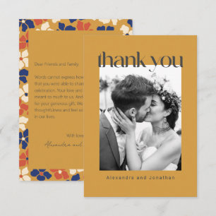 Cartão De Agradecimento Casamento com Mensagem Personalizada e Foto Floral