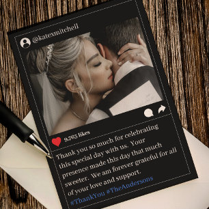 Cartão De Agradecimento Casamento com Modo Escuro de Fotografia do Posto d