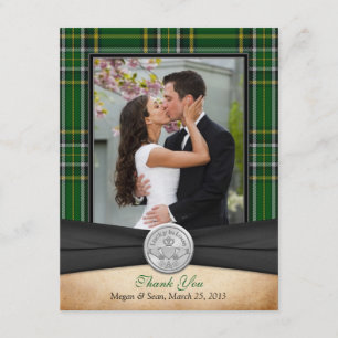 Cartão De Agradecimento Casamento com o irlandês Tartan Celtic Claddagh Ob