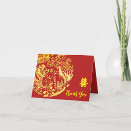 Cartão De Agradecimento Casamento com o logotipo do Dragão Chinês de ouro 