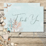 Cartão De Agradecimento Casamento com o Oceano Aqua Moderno<br><div class="desc">Mergulhe no encantamento do amor com a nossa cativa suíte de casamento submarina. Contra um espantoso fundo de turquesa aqua pálido que evoca a serenidade do mar, uma textura submarina adiciona profundidade e dimensão à design. O cartões de agradecimentos de casamento é adorado com um delicado conjunto de azul empoeirado,...</div>
