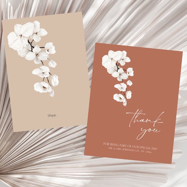Cartão De Agradecimento Casamento com Orquídea Moderna Terracotta Obrigado (Modern Terracotta Orchids Wedding Thank You Card)