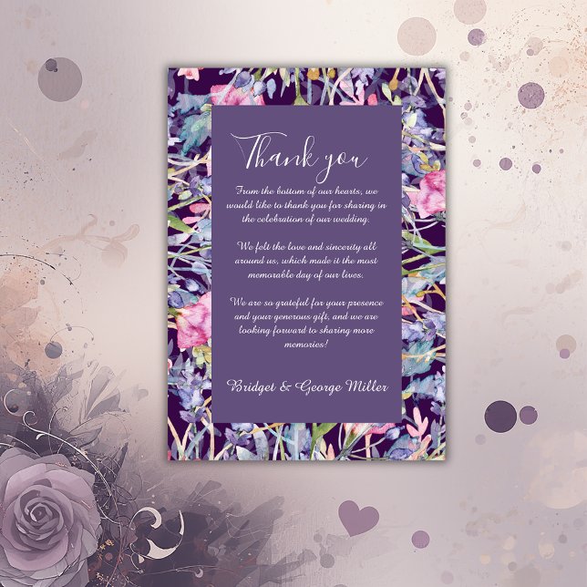 Cartão De Agradecimento casamento com pastel violeta (Criador carregado)