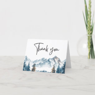 Cartão De Agradecimento Casamento com pinheiro das montanhas do inverno