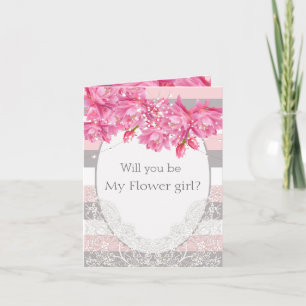 Cartão De Agradecimento Casamento com rendas planas, cor-de-rosa e Cinzas