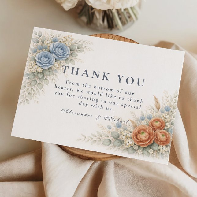 Cartão De Agradecimento Casamento com Rosa Azul Botânica (Criador carregado)