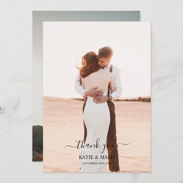 Cartão De Agradecimento Casamento com Script de Amor 2 Foto Obrigado (Frente/Verso)