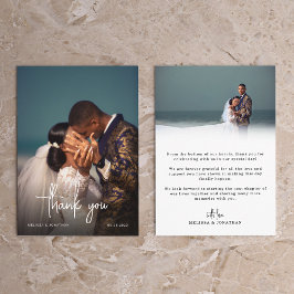 Cartão De Agradecimento Casamento com Script de Foto com Letra Minimalista