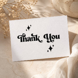 Cartão De Agradecimento Casamento com Script Preto Groovy Moderno Retrô