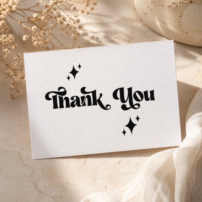 Cartão De Agradecimento Casamento com Script Preto Groovy Moderno Retrô (Criador carregado)